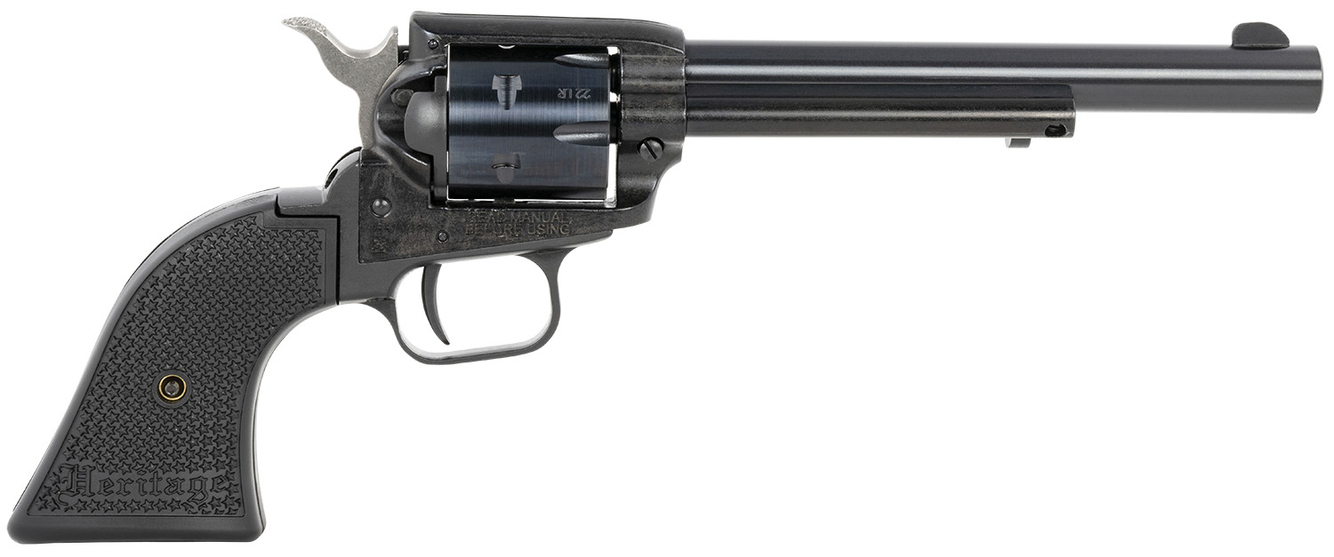 Heritage Mfg RR22B6PG Rough Rider 22 LR 6 Shot, 6.50″ Black Steel Barrel, Black Zinc Alloy Frame, Black Cylinder, Black Polymer Grip, Hammer/Thumb Safety