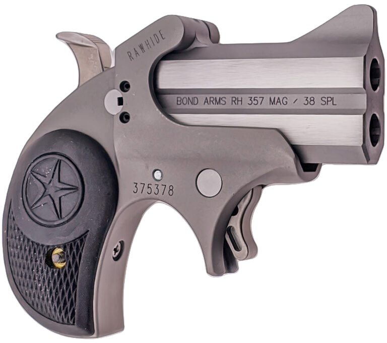 Bond Arms BARHR Rawhide 38 Special/357 Mag 2 Shot 2.50″ Rough Matte Stainless Steel Barrel & Frame, Black Rubber Grips