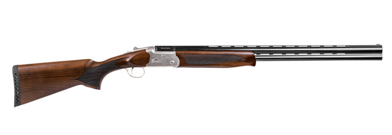 Girsan Balikli Blue Label 12 Gauge Break Open 2.50″ 2rd 28″ Blue Polished Over/Under Vent Rib Barrel, Engraved Silver Aluminum Receiver, Fixed Turkish Walnut