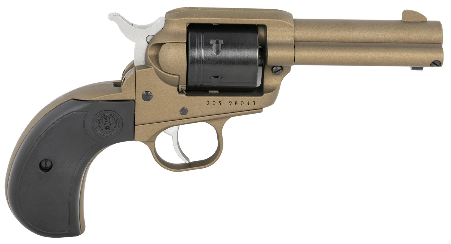 Ruger 2017 Wrangler 22 LR 6 Shot 3.75″ Burnt Bronze Cerakote Steel Barrel, Burnt Bronze Cerakote Aluminum Frame, Black Cerakote Cylinder, Black Birdshead Grip