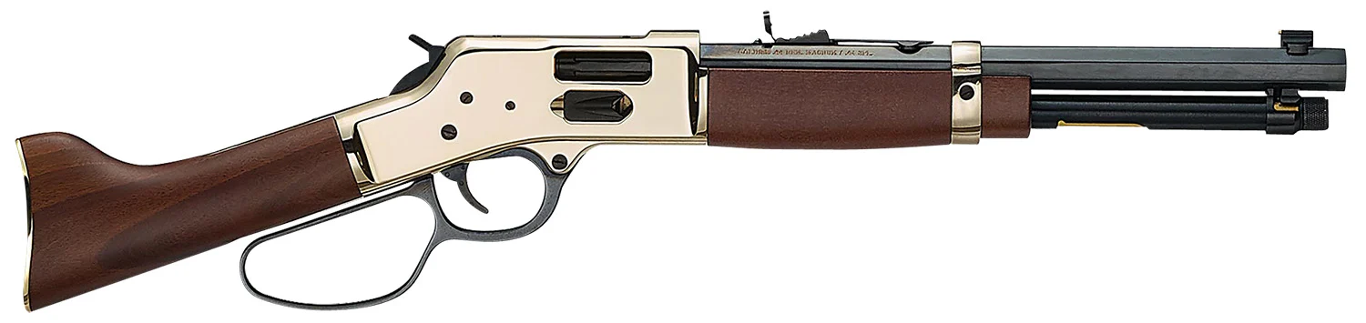 Henry H006GML Mare’s Leg Side Gate 44 Mag/44 Special 5+1 12.90″ Blued Octagon Barrel, Polished Hardened Brass Receiver, American Walnut Furniture