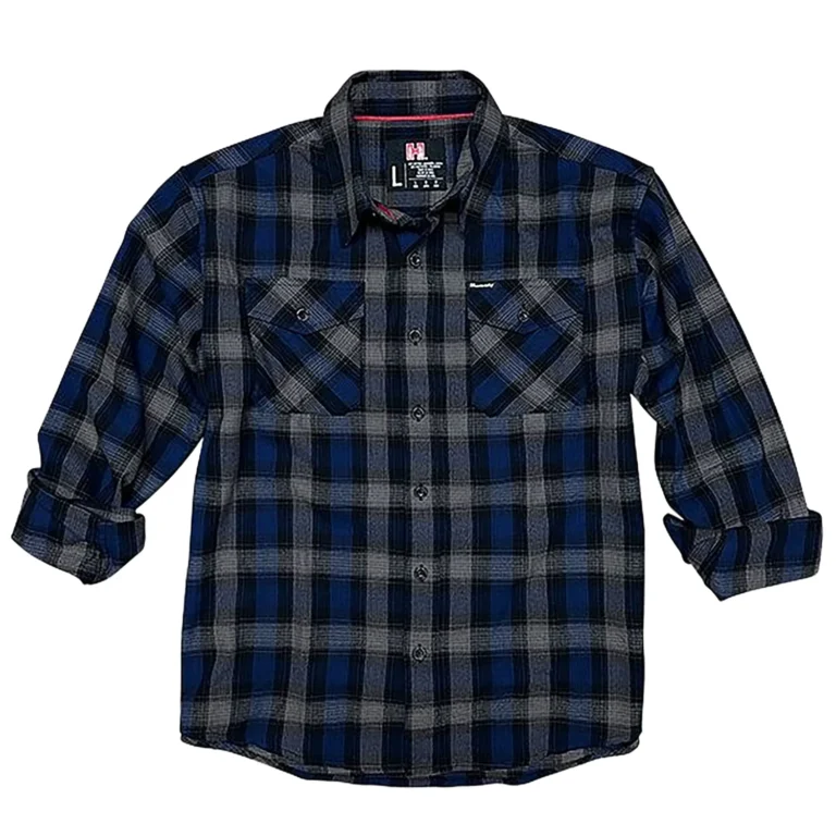 Hornady Gear 32205 Flannel Shirt 2XL Navy/Black/Gray, Cotton/Polyester, Relaxed Fit Button Up