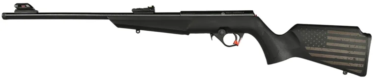 Rossi RB22L1611EN01 RB22 US Flag Compact 22 LR 10+1 16.50″ Matte Black Threaded Barrel, Black Aluminum Receiver, Black w/US Flag Synthetic Fixed Stock