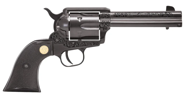 Chiappa Firearms 340340 1873 22 LR 6 Shot 4.75″ Black Engraved Barrel, Black Cylinder, Black Engraved Alloy Frame, Black Plastic Grip, Exposed Hammer