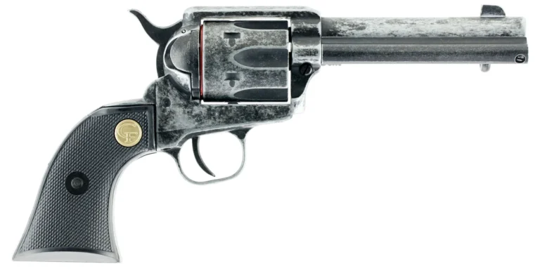 Chiappa Firearms 340089 SAA 1873 Medium Frame 22 LR 6 Shot, 4.75″ Antiqued Steel Barrel, Antiqued Steel Frame, Antique Cylinder, Black Plastic Grip, Exposed
