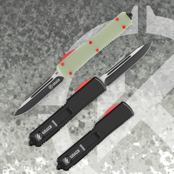 Various types of Krate Tactical OTF Knives at 2 If By Sea Tactical