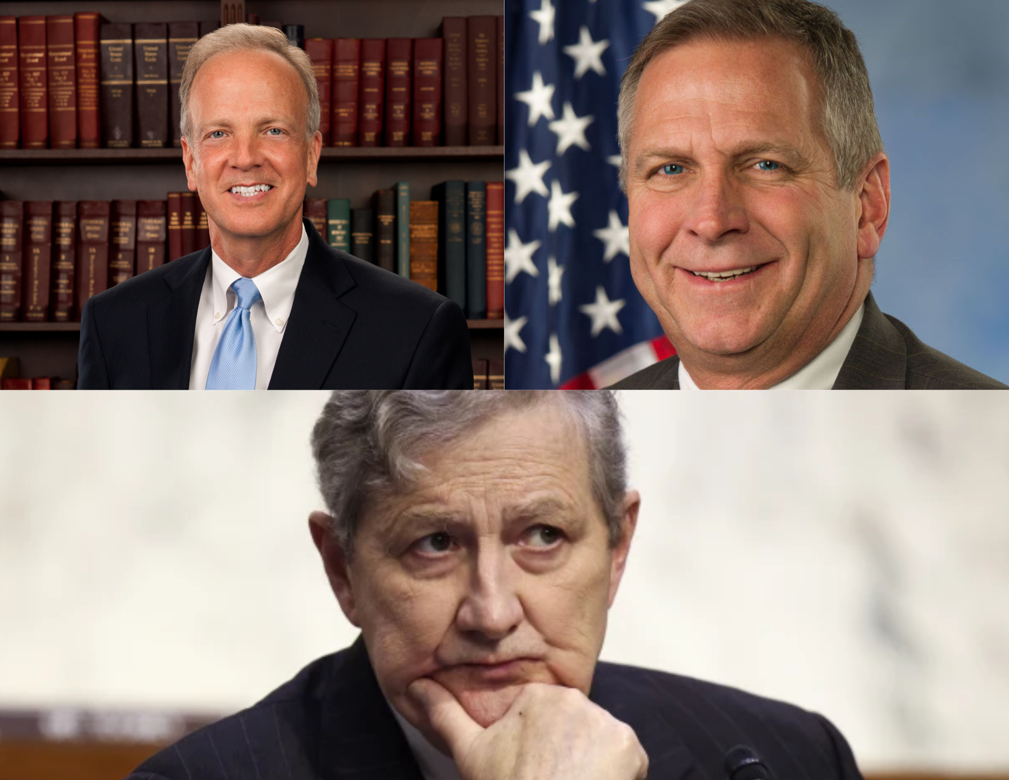 Jerry Moran (R. KS) Top Left, Mike Bost (R. Ill.) Top Left, and John Kennedy (R. LA) Bottom