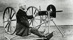 Hiram Stevens Maxim with his Maxim Gun 1886