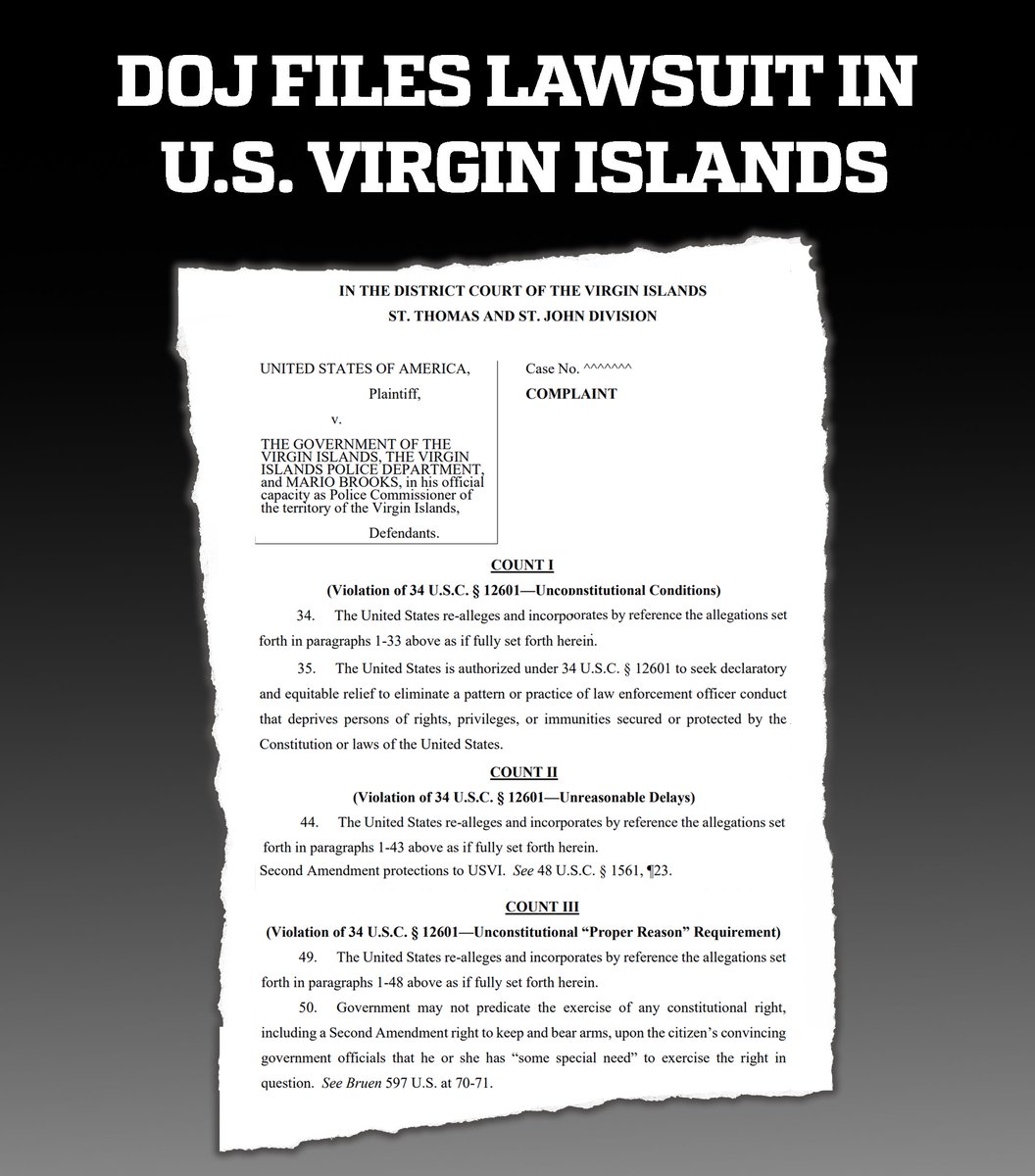 United States Department of Justince Lawsuit against the U.S. Virgin Islands over 2nd Amendment Violations