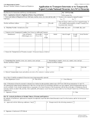 ATF Form 5320.20 For Transporting NFA Items