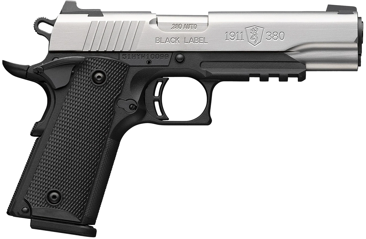 BROWNING 1911-380 380ACP SS 4.25" RAIL#