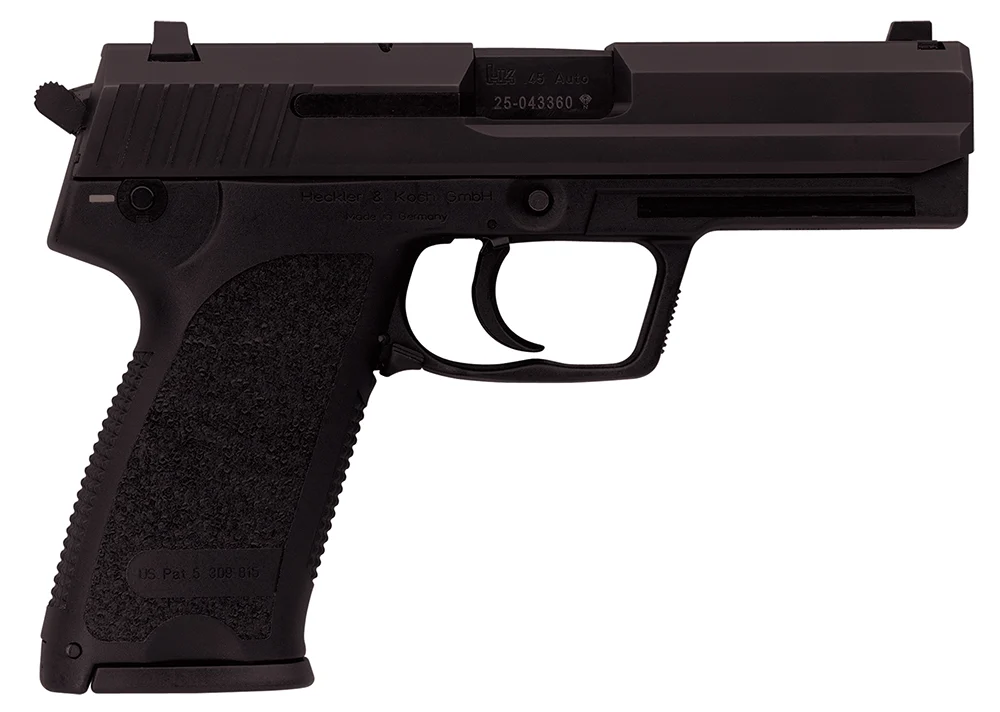 HK 81000326 USP V7 LEM 45 ACP Caliber with 4.41" Barrel, 12+1 Capacity, Overall Black Finish, Serrated Trigger Guard Frame, Serrated Steel Slide & Polymer Grip Includes 2 Mags