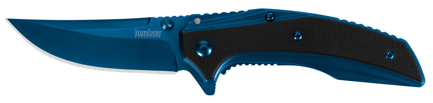 Kershaw 8320 Outright 3" Folding Trailing Point Plain Blue PVD 8Cr13MoV SS Blade Black/Blue G10/SS Handle Includes Pocket Clip
