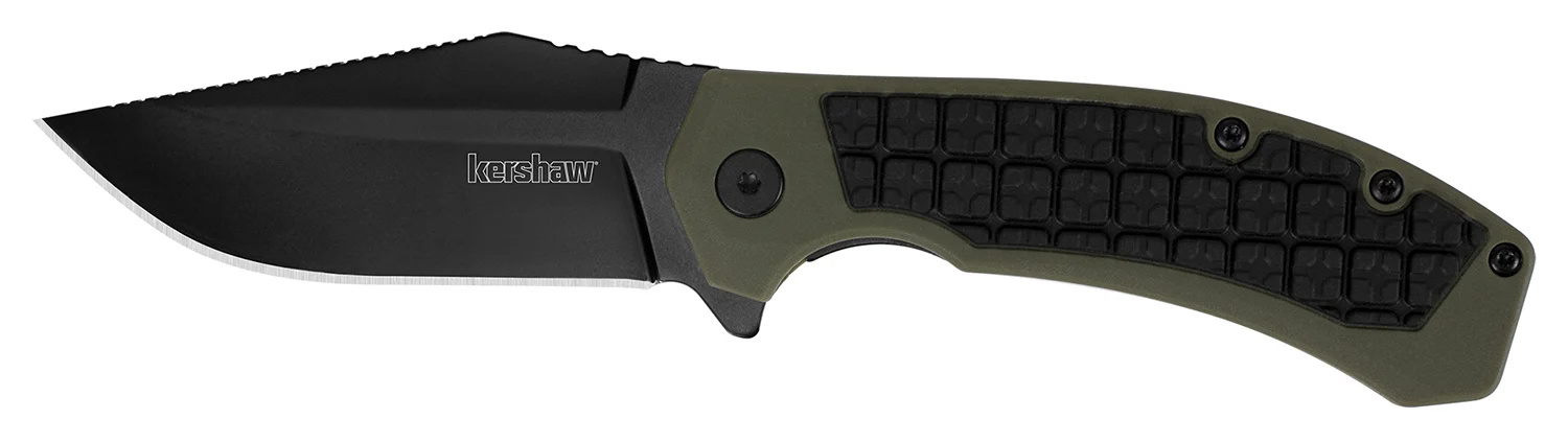 Kershaw 8760 Faultline 3" Folding Drop Point Plain Black Oxide 8Cr13MoV SS Blade Black/OD Green Glass-Filled Nylon Handle Includes Pocket Clip