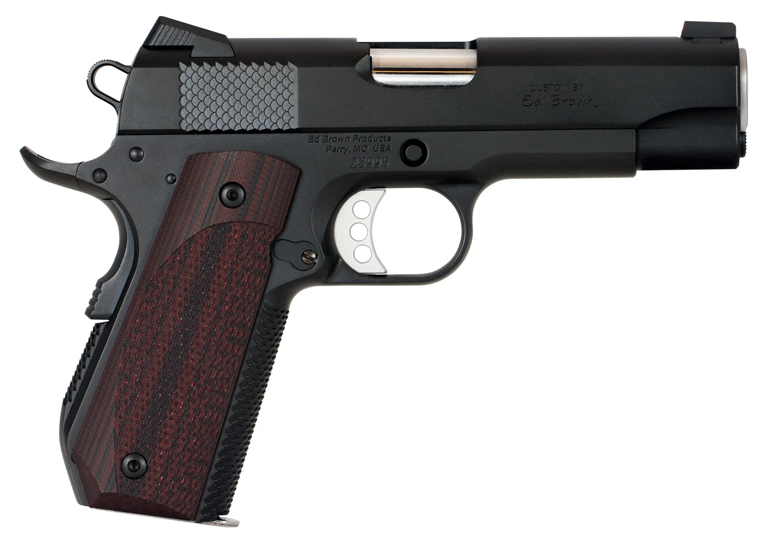 Ed Brown KC18G4 1911 Kobra Carry 45 ACP 7+1 4.25" Stainless Recessed Crown Barrel, Black Gen4 Snakeskin Serrated Carbon Steel Slide & Frame w/Beavertail, Laminate Wood Grip