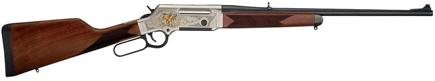 Henry H014WL243 Long Ranger Wildlife Full Size 243 Win 4+1 20" Blued Steel Barrel, Engraved Nickel-Plated w/24K Gold Inlay Steel Receiver, American Walnut Stock Right Hand