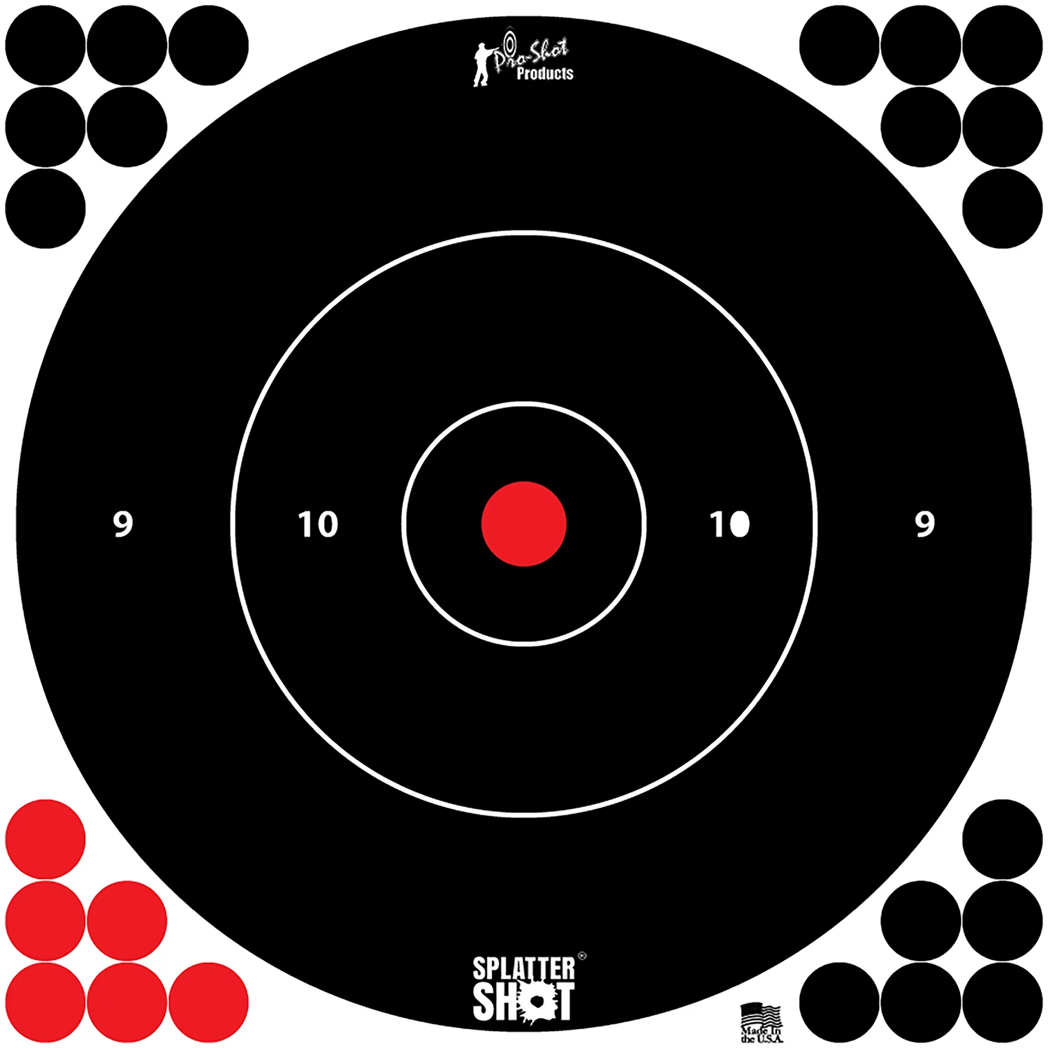 Pro-Shot 12BWHTETG12P SplatterShot 12" Bullseye Hanging Tagboard Black/Red Impact Enhancement White 12 PK