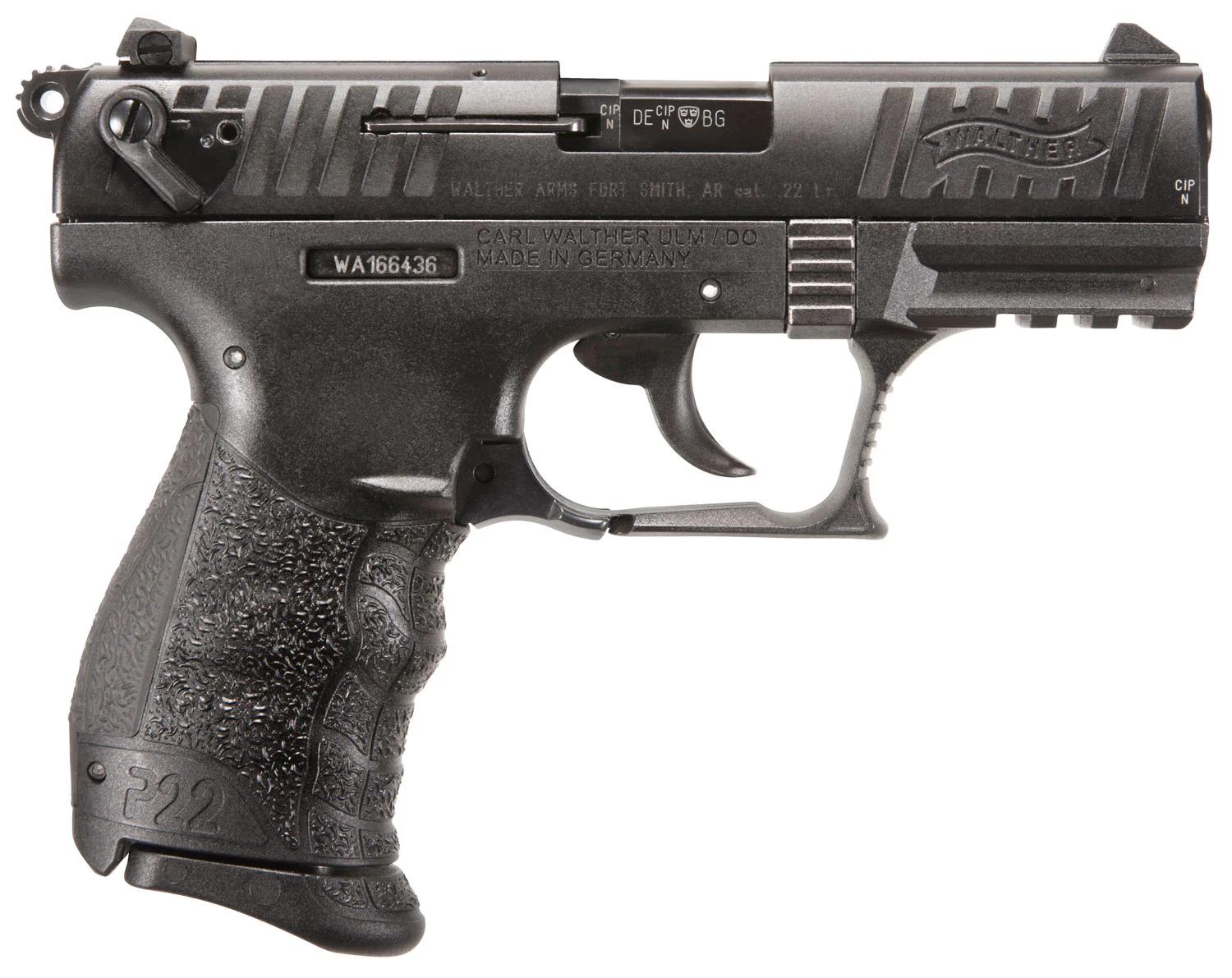 Walther Arms 5120700 P22 Q 22 LR Caliber with 3.42" Threaded Barrel, 10+1 Capacity, Black Finish Picatinny Rail Frame, Serrated Matte Black Tenifer Zinc Alloy Slide & Interchangeable Backstrap Grip