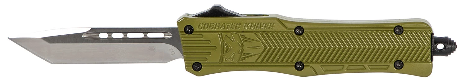 CobraTec Knives SODCTK1STNS CTK-1 Small 2.75" OTF Tanto Plain D2 Steel Blade/OD Green Aluminum Handle Features Glass Breaker Includes Pocket Clip