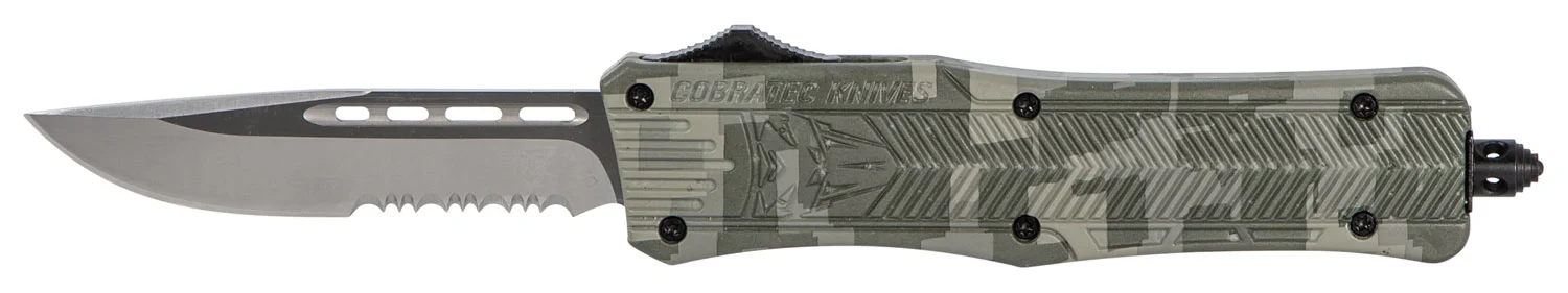 CobraTec Knives MADCCTK1MDS CTK-1 Medium 3" OTF Part Serrated D2 Steel Blade Army DigiCamo Aluminum Handle Features Glass Breaker Includes Pocket Clip