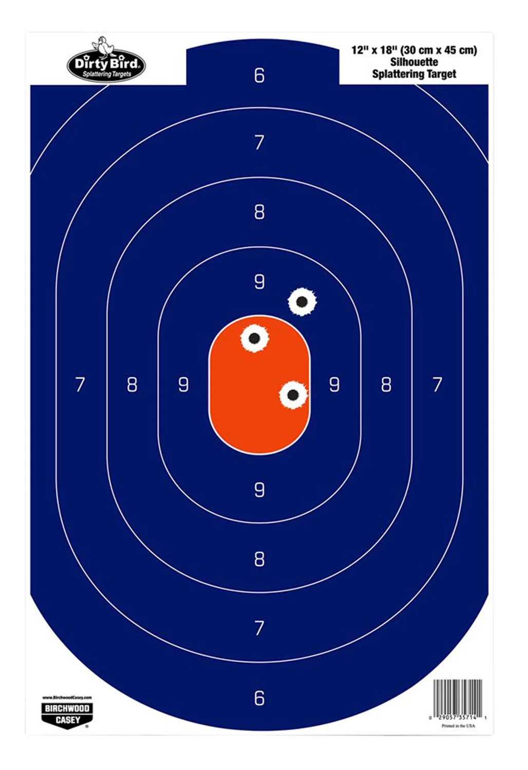 Birchwood Casey 35720 Dirty Bird Silhouette Tagboard Hanging Pistol 12" x 18" Blue/Orange White Impact Splatter 50 Per Pkg