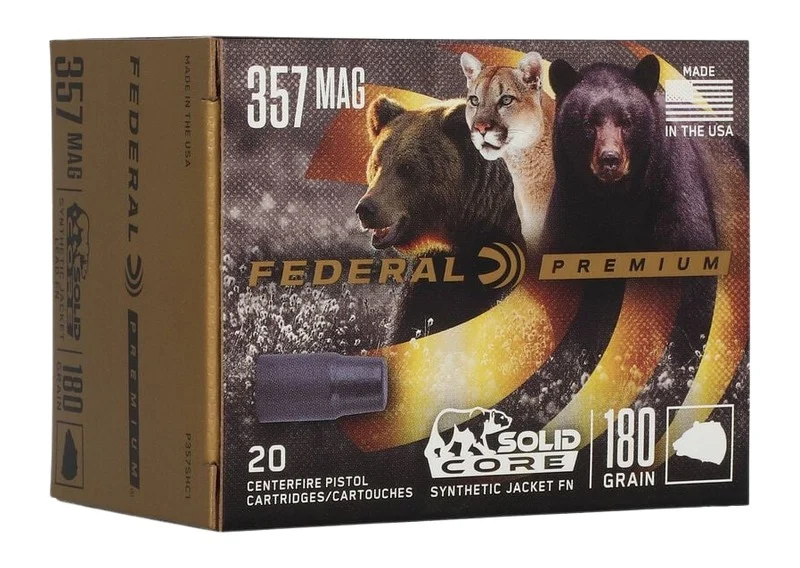 Federal P357SHC1 Premium 357Mag 180gr Solid Core Synthetic Flat Nose 20 Per Box/10 Case