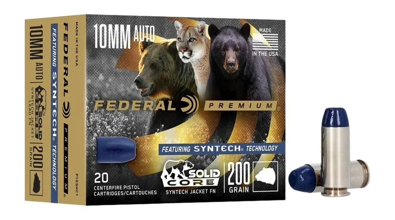 Federal P10SHC1 Premium 10mmAuto 200gr Solid Core Synthetic Flat Nose 20 Per Box/10 Case