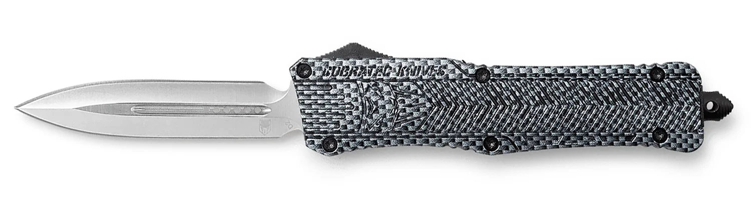 CobraTec Knives LCFCTK1LDNS CTK-1 Large 3.75" OTF Drop Plain D2 Steel Blade/Carbon Fiber Aluminum Handle Features Glass Breaker Includes Pocket Clip
