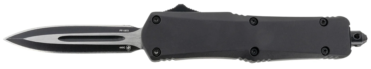 Templar Knife SBR131 Gen II Small 2.69" OTF Dagger Plain Black Oxide Stonewashed 440C SS Blade, 4.31" Black Aluminum/Rubber Handle, Glass Breaker