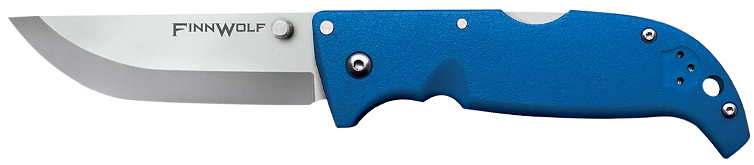 Cold Steel CS20NPG Finn Wolf 3.50" Folding Straight Back Plain Satin Polished AUS-8A SS Blade/Blue Griv-Ex Handle Includes Pocket Clip