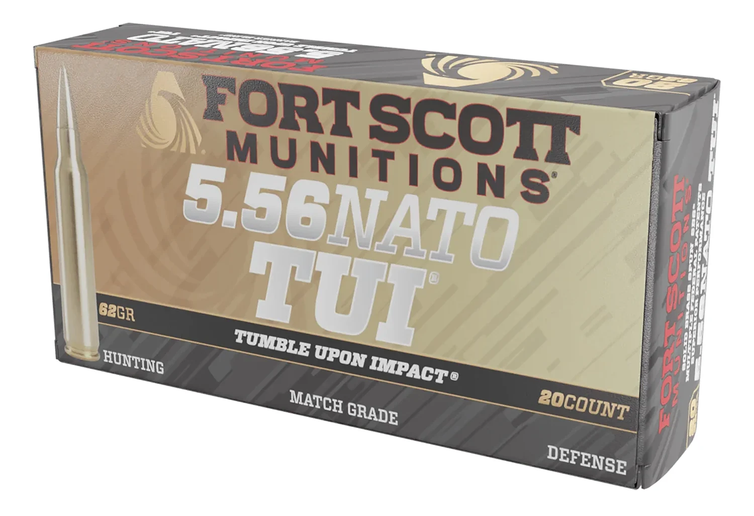 Fort Scott Munitions 556062SBV1 Tumble Upon Impact (TUI) 5.56x45mmNATO 62gr Solid Brass Spun 20 Per Box/25 Case