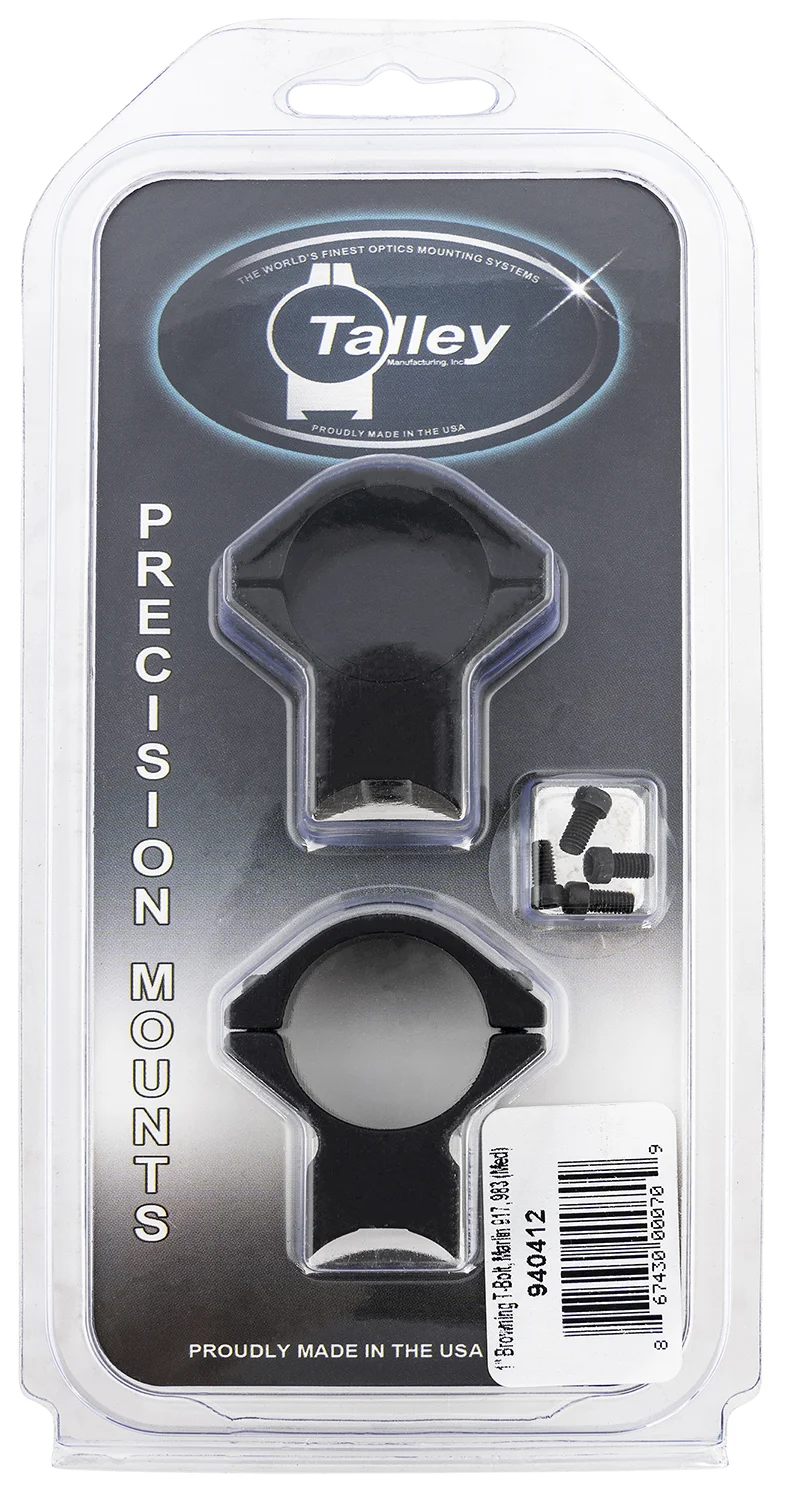 Talley 940412 Scope Mount/Ring Combo Black Anodized Aluminum 1" Tube Browning T-Bolt Medium Rings 0 MOA