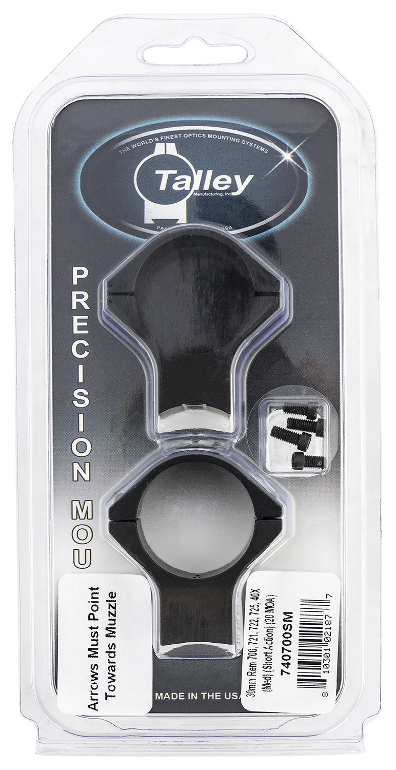 Talley 740700SM Scope Mount/Ring Combo Black Anodized Aluminum 30mm Tube Remington 700/721/722/725/40X Medium Rings Short Action 20 MOA