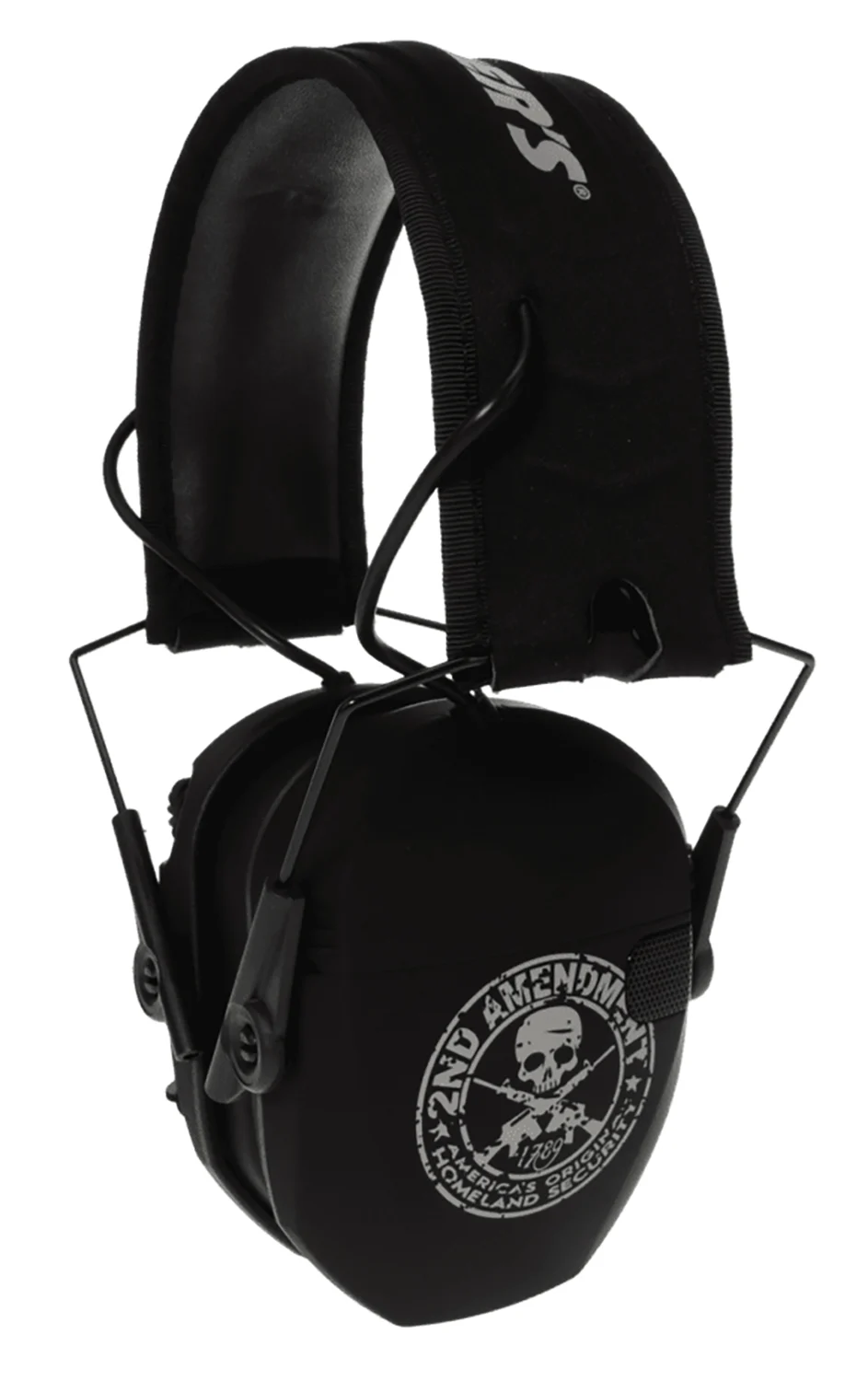 Walker's GWPRSEMFS2A Razor Slim Electronic Freedom Muff 23 dB Over the Head Black w/Distressed 2nd Amendment Polymer