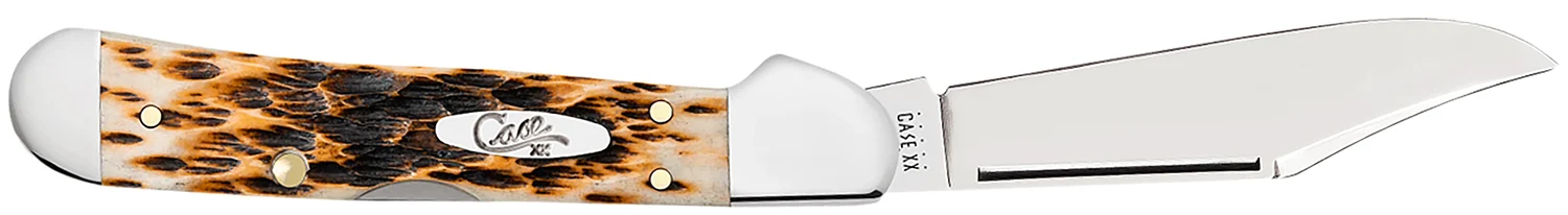 Case 00133 CopperLock Mini 2.72" Folding Clip Point Plain Mirror Polished Tru-Sharp SS Blade/Peach Seed Jigged Amber Bone Handle