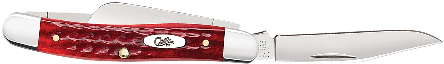 Case 00786 Stockman Medium 2.57"/1.88"/1.71" Folding Clip/Sheepsfoot/Spey Plain Mirror Polished Tru-Sharp SS Blade/Corn Cob Jigged Old Red Bone Handle