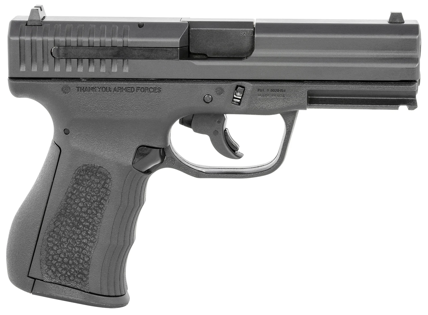 FMK G9C1G2BSSCM 9C1 G2 *CA/MA Compliant 9mm Luger 10+1 4" Black Stainless Steel Barrel, Black Serrated Carbon Steel Slide, Black Polymer Frame w/Picatinny Rail, Black Backstrap Grip