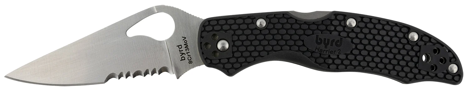 Spyderco BY01PSBK2 Byrd Harrier 2 Lightweight 3.36" Folding Part Serrated 3Cr13MoV SS Blade Black Textured FRN Handle Includes Pocket Clip