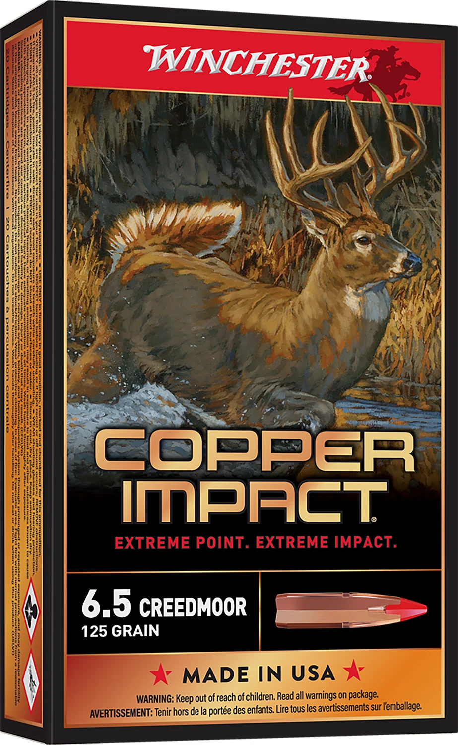 Winchester Ammo X65CLF Copper Impact 6.5Creedmoor 125gr Copper Extreme Point Lead Free 20 Per Box/10 Case