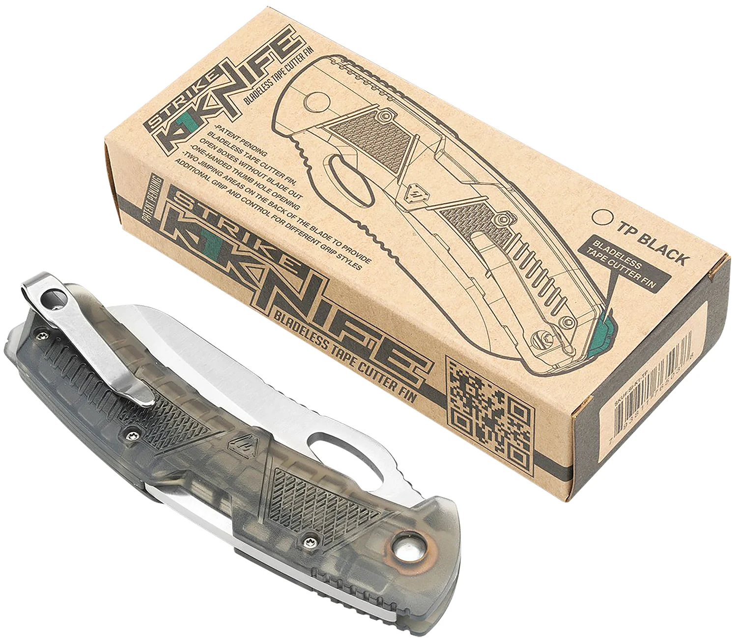Strike Industries K1TP K1 3.51" Folding Plain AUS-8A SS Blade Smoke Textured Polymer Handle Includes Pocket Clip