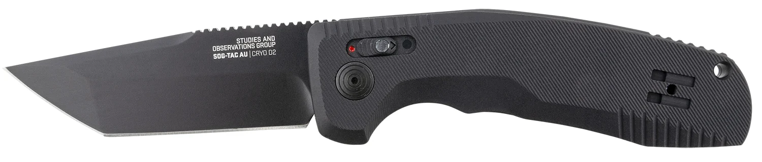 S.O.G SOG15380357 SOG-TAC Auto 3.43" Folding Tanto Plain Black TiNi Cryo D2 Steel Blade Black Micro-Textured Anodized Aluminum Handle Includes Pocket Clip