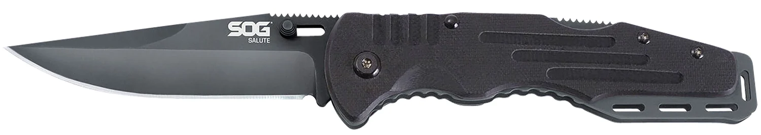 S.O.G SOG-FF11-CP Salute 3.62" Folding Clip Point Plain Black Hardcased 8Cr13MoV SS Blade Black G10 Handle Includes Belt Clip