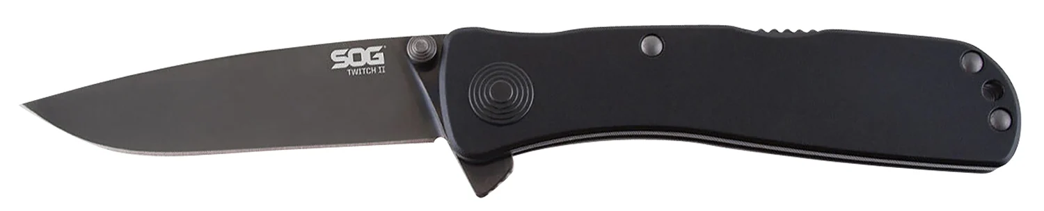 S.O.G SOGTWI12CP Twitch II 2.65" Folding Plain Black Hardcased TiCN AUS-8A SS Blade Black Anodized Aluminum Handle Includes Pocket Clip