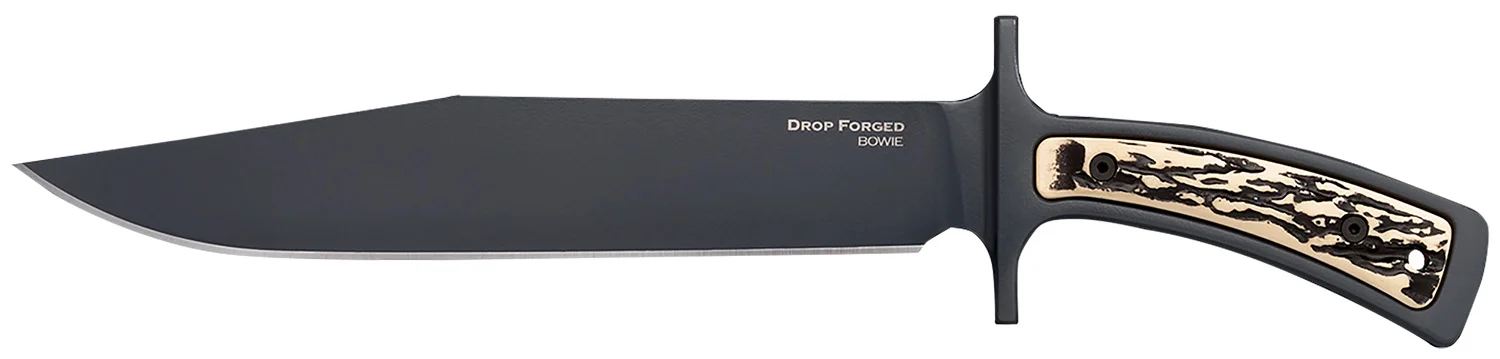 Cold Steel CS-36MK Drop Forged 9.50" Fixed Bowie Plain Black 52100 High Carbon Steel Blade/ Black & Ivory Faux Stag Handle Includes Belt Loop/Sheath