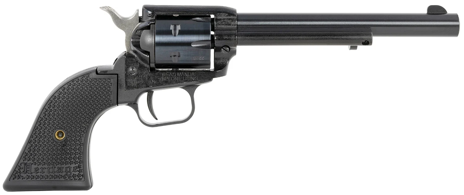 Heritage Mfg RR22MB6PG Rough Rider 22 LR/22 WMR 6 Shot, 6.50" Black Steel Barrel, Black Cerakote Zinc Alloy Frame, Black Cerakote Cylinder, Black Polymer Grip, Hammer/Thumb Safety, Exposed Hammer