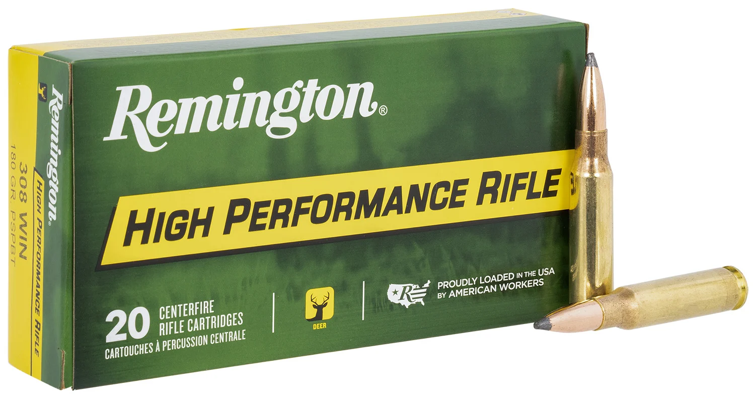 Remington Ammunition R21473 High Performance Rifle 308Win 180gr Pointed Soft Point Boat Tail 20 Per Box/10 Case