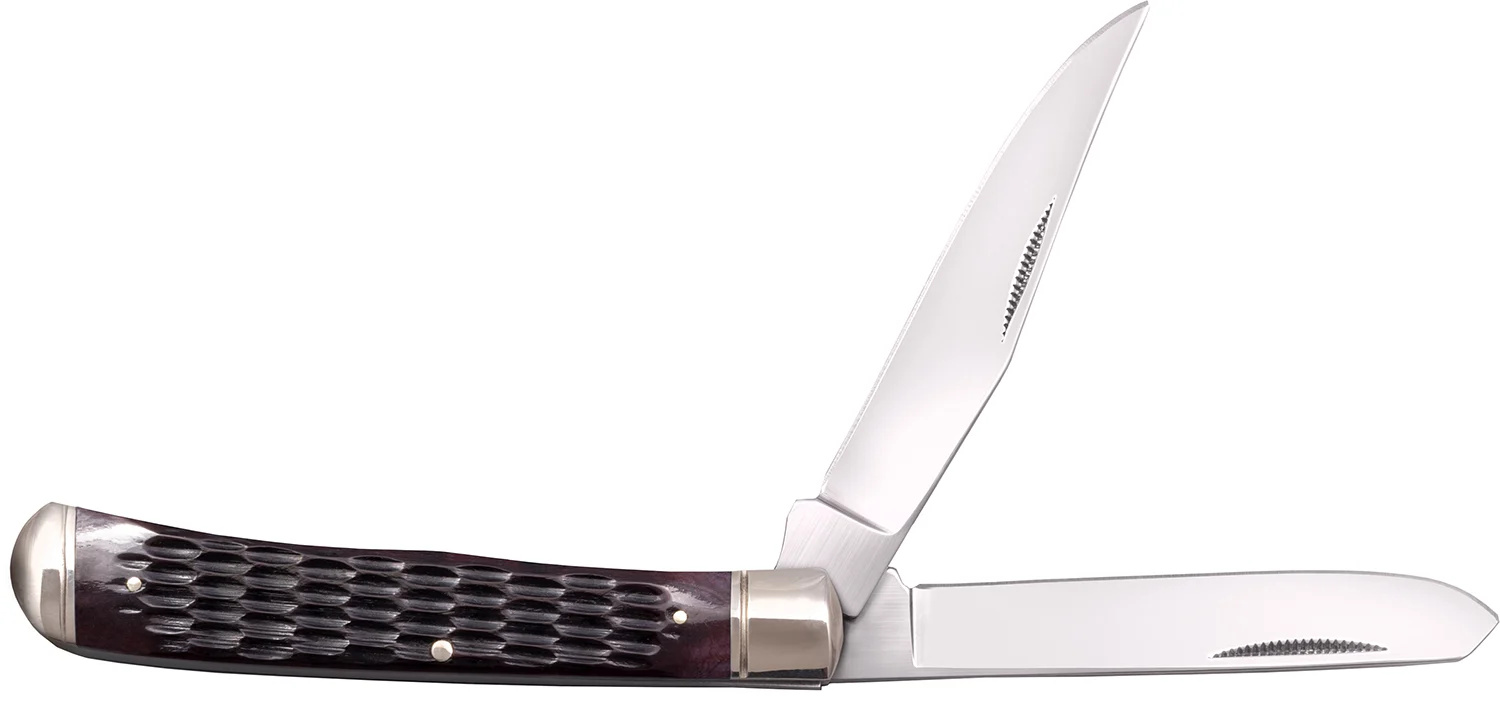 Cold Steel CSFLTRPRJ Trapper 3" Folding Clip/Spey Plain 8Cr13MoV SS Blade/Brown Jigged w/Polished Bolsters Bone Handle