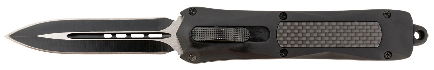 Steel River Knives A163BD Spartan 3.50" OTF Dagger Plain Black/Silver 440C SS Blade/ Black w/Carbon Fiber Inlay Aluminum Zinc Alloy Handle