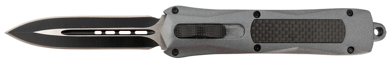 Steel River Knives A163BD Spartan 3.50" OTF Dagger Plain Black/Silver 440C SS Blade/ Gray w/Carbon Fiber Inlay Aluminum Zinc Alloy Handle
