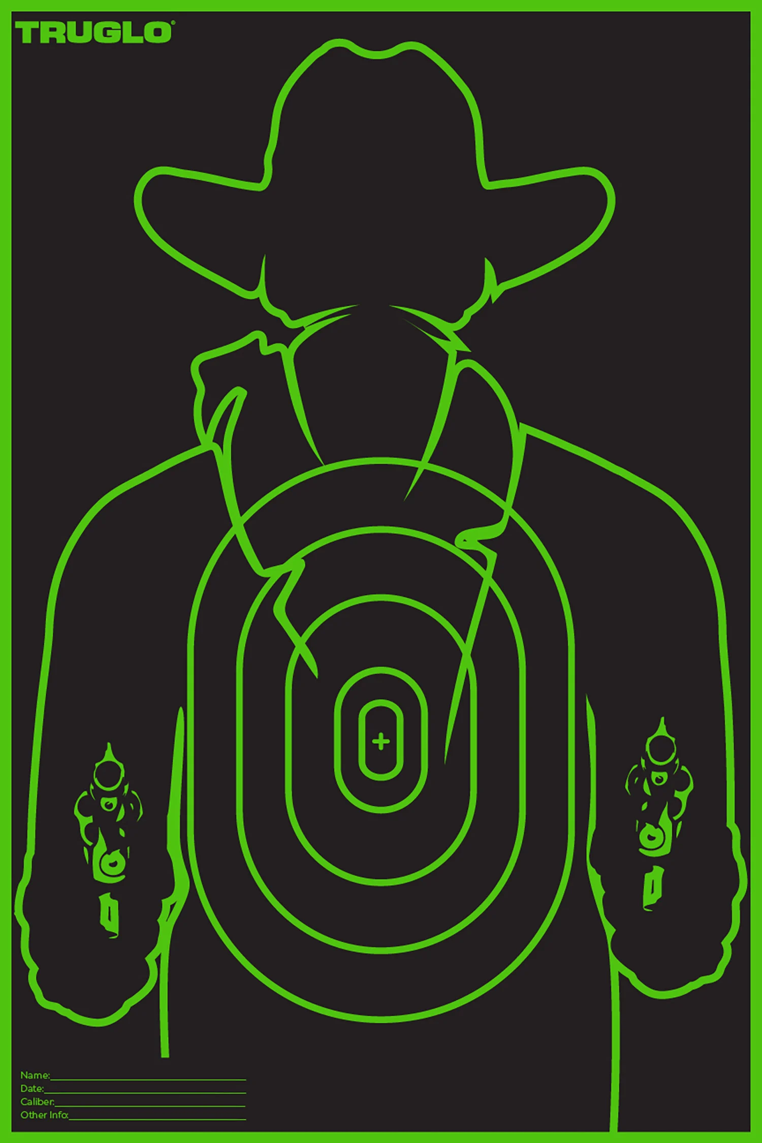 TruGlo TG16A12B Tru-See Gunslinger Target Self-Adhesive Heavy Paper Black/Green 12"x18" Cowboy 12 Pack
